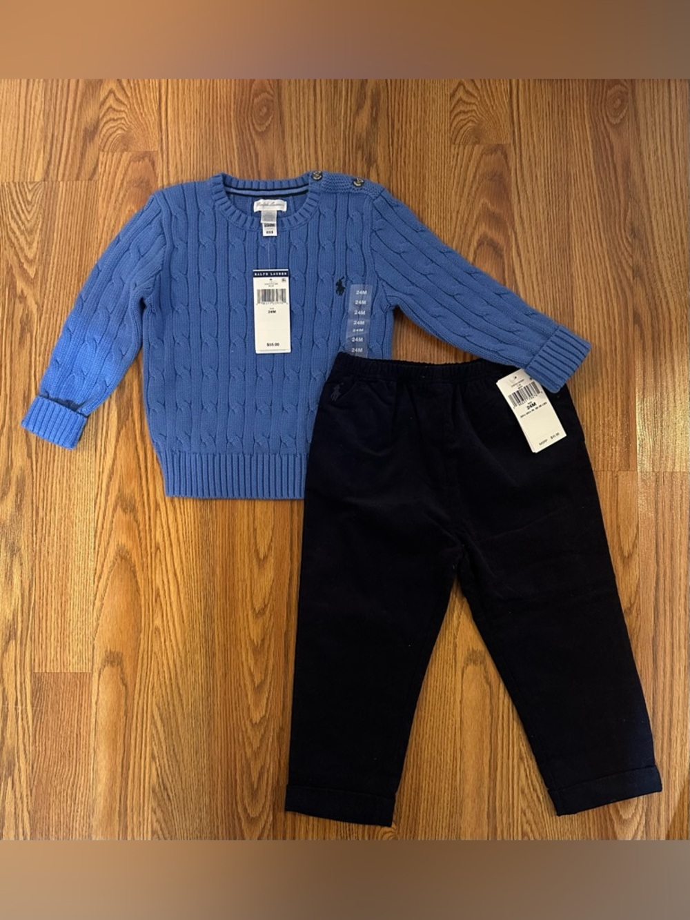 Polo Ralph Lauren Baby’s Cable Knit Sweater & Fine-Wale Corduroy Pant, size 24M